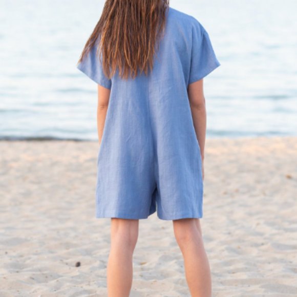 Linen short sleeve relaxed fit playsuit - Picture 2 of 3